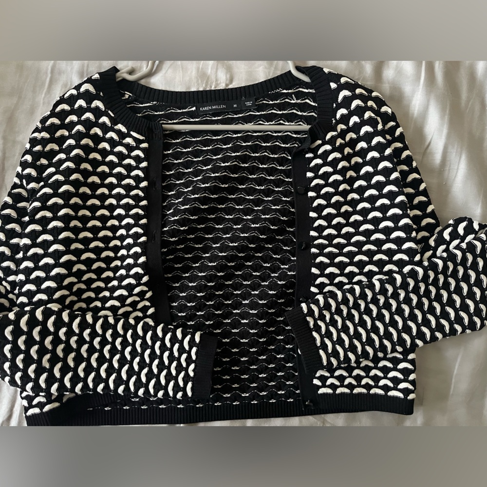 Karen Millen Black and White Textured Cardigan